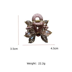 Detail showing dimensions of the pink silk fabric hair claw clip with crystal flower beads