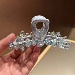 Elegante Molla per Capelli Grande in Satin Con Perline di Cristallo Artificiale Stile Coreano Fatto a Mano Accessori per Capelli Donna