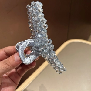 Elegante pinza per capelli in seta argento con strass in cristallo per acconciature