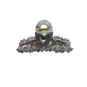 Elegant silver fabric hair claw clip decorated with sparkling crystal beads for women