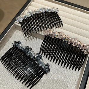 Elegant handmade crystal hair side combs in clear, champagne pink and dark grey colors