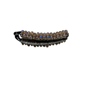 Elegant Korean style banana hair clip with iridescent beads and grey fabric wrap