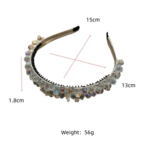 Detail view of colorful crystal headband showing exact dimensions of 15cm and 1.8cm width
