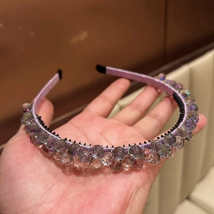 Luxury Ornate Artificial Crystal Beaded Headband Handmade Wrapped Hair Hoop Anti-Slip Wide Hairband Women Daily Elegant Hair Accessory