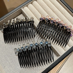 Korean Style Rhinestone Hair Comb For Women Elegant Handmade Plastic Insert Comb With Artificial Crystal Beads Hair Styling Accessories