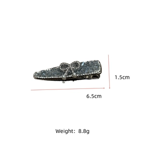Blue rhinestone bow duckbill hair clip detailed dimensions and weight specifications