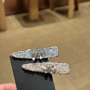 Luxury Rhinestone Bow Duckbill Hair Clip Alloy Artificial Pearl Side Clip Sweet Blue Pink Hair Jewelry For Women Daily Party Accessory