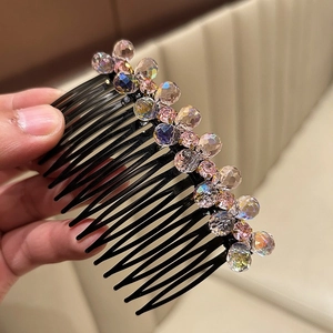Fashionable crystal hair comb with iridescent beads for side fringe and flyaway hair
