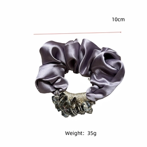 Purple satin scrunchie with crystal beads detailing 10cm diameter and 35g weight