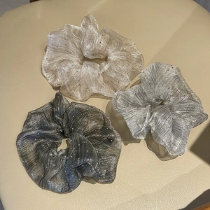French Vintage Rhinestone Silk Yarn Scrunchies For Women Bubble Fabric Striped Hair Ties Korean Style Elegant Hair Accessories
