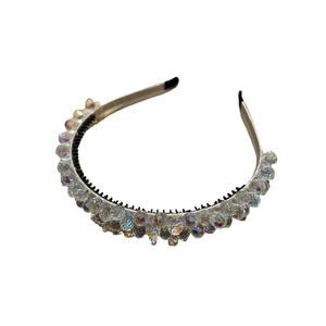 Luxurious crystal beaded headband featuring colorful faceted gems on a black frame