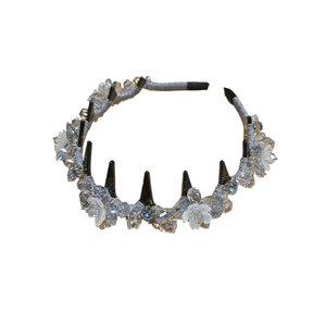 Blue lily of the valley crystal headband with anti-slip teeth for high-skull hairstyles