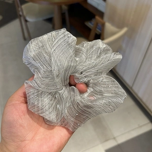 Sparkly silver grey stripe scrunchie with metallic finish and delicate beads