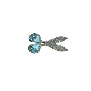 Sparkling blue rhinestone scissor hair clip with heart shaped crystal and silver glitter