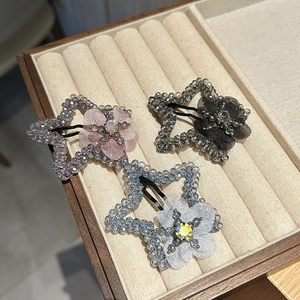 Pince à Cheveux Étoile en Perles de Cristal Élégante Avec Fleur en Maille Strass Style Coréen Doux Pour Femmes Filles Bijoux