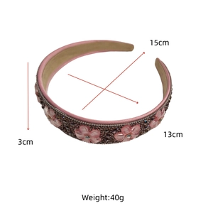 Serre-tête baroque fleurs roses en cristal avec détails de taille 15cm et poids