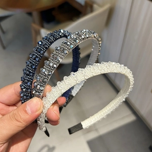 Lot de trois serre-têtes élégants en perles de cristal bleu marine, argenté et blanc