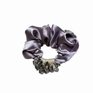 Elegant lavender silk scrunchie with crystal clusters and luxury satin finish