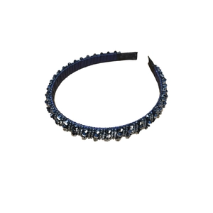 Serre-tête fait main orné de cristaux bleu foncé et de perles pour coiffure femme