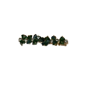 Eleganter Vintage Haarclip mit dunkelgrünen Kristallsteinen und goldener Legierung