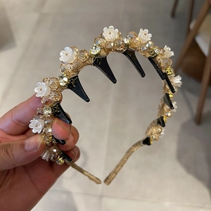 Handmade crystal headband with white flowers and champagne gold frame for styling