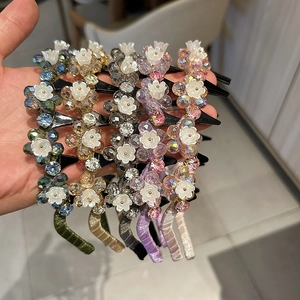 Handmade Sweet Floral Artificial Crystal Headband For Women Korean Style Forest Theme Elegant Hair Band Daily Headpiece