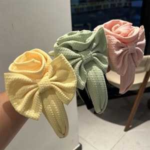 Korean Style Fabric Rose Flower Bow Headband For Women Sweet Waffle Texture Hair Hoop Elegant Stereoscopic Floral Hair Accessories