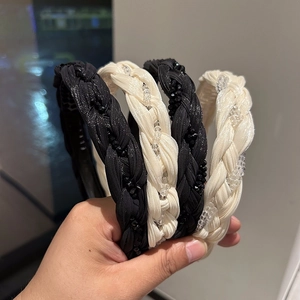 Elegant Twisted Satin Headband With Crystal Beads Non-Slip Hair Hoop For Women Hair Accessories Princess Style Hairband