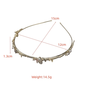 Vue détaillée du serre-tête doré à perles avec texture branche et dimensions
