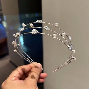Elegant Alloy Artificial Pearl Flower Multi Layer Headband For Women Rhinestone Bridal Wedding Hair Accessory Gold Silver Hair Hoop Headwear