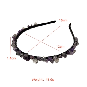 Detail view of crystal headband dimensions including 15cm diameter and 41.6g weight