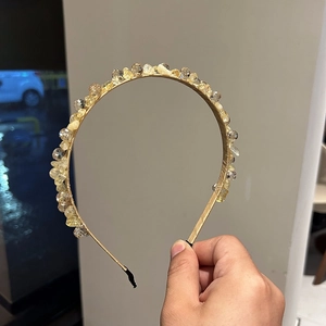 Handmade gold metal headband with sparkling light yellow crystals for luxury hair styling