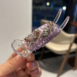 Elegant purple fabric hair claw clip with sparkling crystal beads for women hairstyles