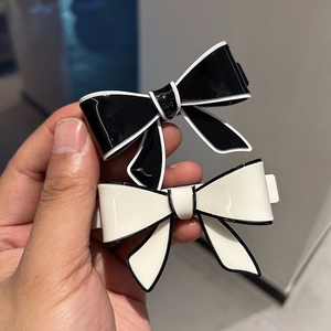 French Retro Acetate Bow Hair Clip Contrast Trim Spring Clip Elegant Hair Accessories For Women Daily Ponytail Hairpin