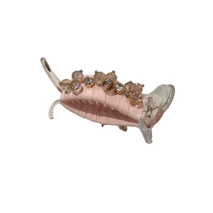Pink silk fabric hair claw clip with champagne crystal beads for elegant women hairstyles