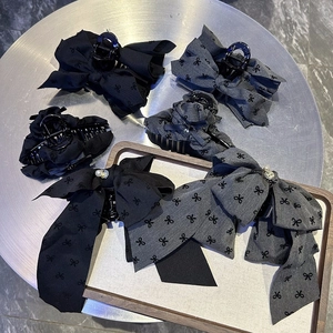 Large Bow Knot Fabric Hair Claw Clip Elegant French Vintage Shark Clip With Faux Artificial Pearl Metal Charm For Women Hair Styling Accessories