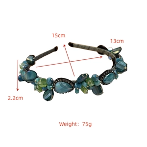 Detailed size specifications of crystal beaded headband with dimensions and 75g weight