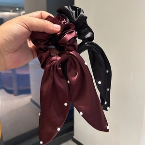 Chouchou Élégant en Satin avec Künstliche Perles et Ruban Grand Nœud Papillon Attache Queue de Cheval pour Femmes Accessoires Cheveux Coréens