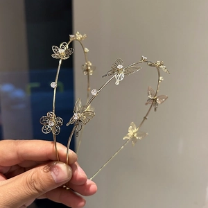 Fashion Gold Alloy Rhinestone Butterfly Flower Hollow Headband Elegant Wedding Party Hair Accessories For Women Jewelry