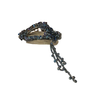 Luxurious dark blue crystal shark hair clip with elegant beaded fringe and floral details