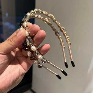 Elegant gold headband set with colorful rhinestones and white pearls for women