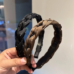 Cerchietto Intrecciato con Strass per Donna Fascia Imbottita Larga Antiscivolo Fatto a Mano in Tessuto Accessori Capelli