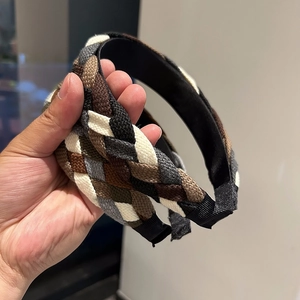 Serre-tête tressé à carreaux rétro avec texture laine multicolore et doublure