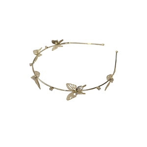 Elegant gold double-layered headband with hollow rhinestone butterfly accents for women