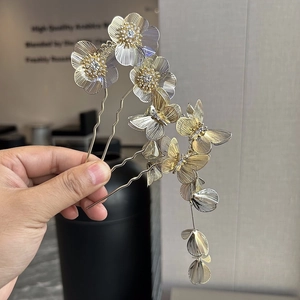 New Chinese Style Metal Floral Hairpin With Tassel Elegant U-Shaped Hair Fork Vintage Wedding Party Hair Accessories For Women
