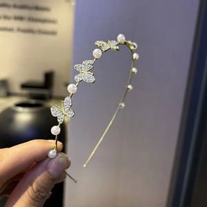 Exquisite Butterfly Artificial Pearl Headband For Women Gold Alloy Rhinestone Hairband Korean Sweet Elegant Hair Accessories