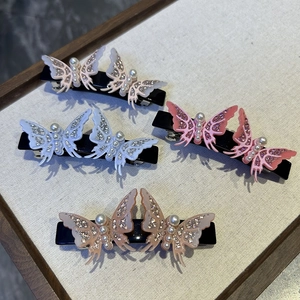 Butterfly Hair Clip Acetate Spring Clip With Imitation Artificial Pearl Rhinestone Korean Style Elegant Hair Accessories For Women