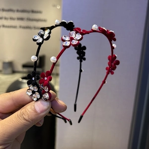 Serre-Tête Rétro en Velours Avec Fleurs en Strass et Künstliche Perles d'Imitation Élégant Serre-Tête en Cristal pour Femmes