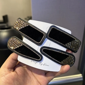 Vintage Velvet Rhinestone Hair Clip Elegant Geometric Square Waterdrop Side Bangs Clip Fashion Hair Accessories For Women