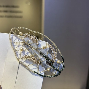 Handmade Woven Leaf Hair Clip Elegant Gold Tone Zircon Faux Artificial Pearl Hair Accessorie Vintage BB Clip For Women